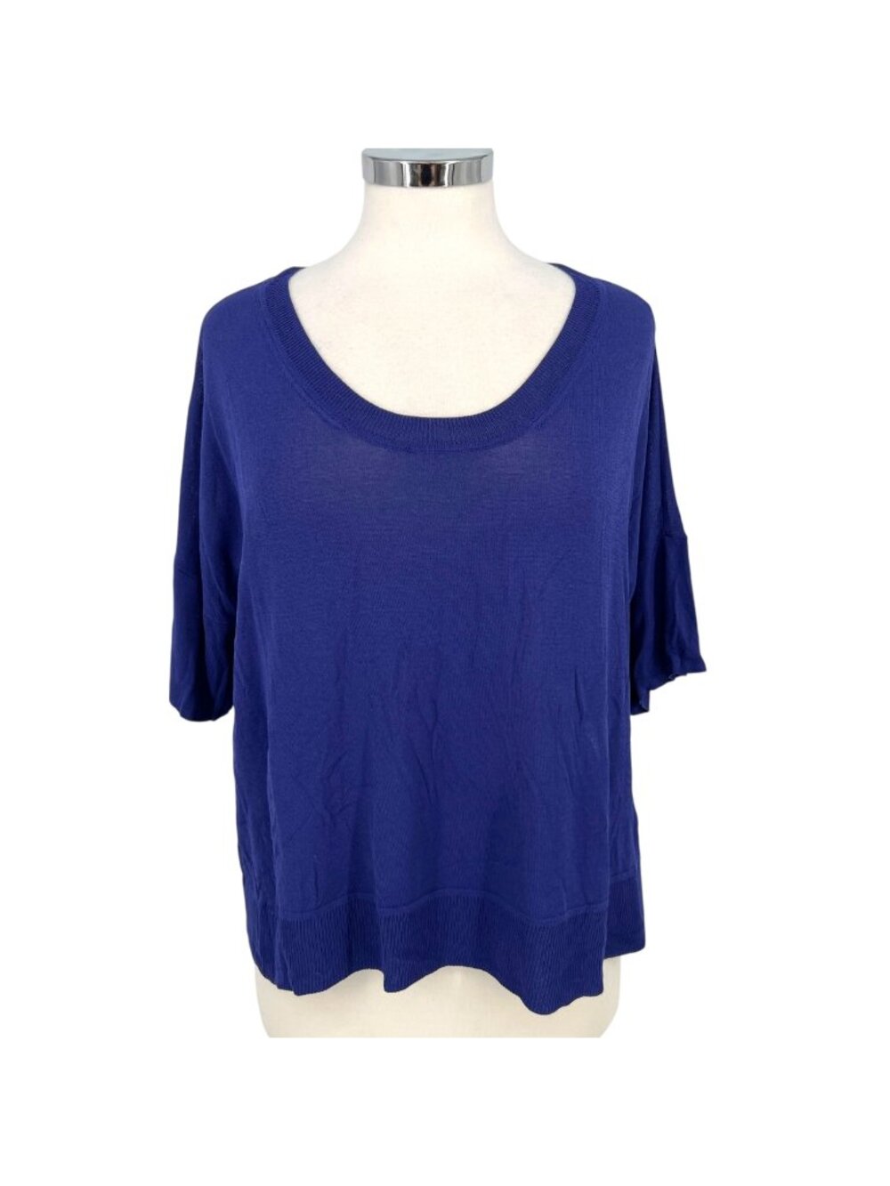 Wilfred Blue Knit Short Sleeve Side Slit Top Size Large Minimalist Casual Chic